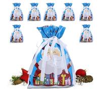 Christmas Wrapping Bags Drawstring Gift Bags 8-Pack, Reusable Holiday Treat Pouches for Candy Snacks Jewelry Tree Favors Kids Friends Wedding Stocking Stuffers