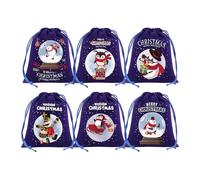 Christmas Wrapping Bags - Holiday Drawstring Pouch | Candy Bags with Decorative Ribbon, Party Favor Bag with Treats, Flannel Storage, Celebration Candy Sacks for Kids Birthday and Christmas