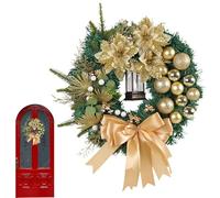 Christmas Wreath - 18 Inch Seasonal Bow Wreath for Front Door Decoration, Festive Home Accent with LED Lights, Holiday Garland for Wall, Fireplace, Window, Kitchen, Farmhouse