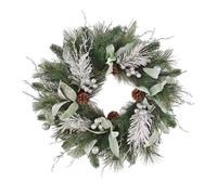 Christmas Wreath, 50cm Artificial Pine with Silver Berries, Indoor Outdoor Decorative Holiday Door Wreath, Made of PP and Silk Fabric, for Home, Restaurant, Wall Decor