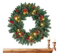 Christmas Wreath,Artificial Holiday Decoration with LED Light | Convenient Rustic Wreath Ornament - Seasonal Décor Accessories For Indoor Front Door Wall Window Living Room Porch Fireplace Garden