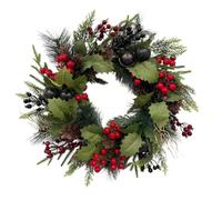 Christmas Wreath Cedar Style 55cm Artificial Garland with Berries | 55x55cm Artificial Cedar Wreath With Red Berries, Pinecones And Bells; 530g Festive Decor For Doors And Walls