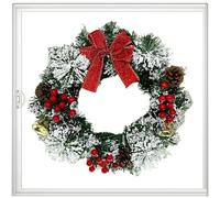 Christmas Wreath for Front Door - 40cm Artificial Green Pine Wreath with Red Bow | Holiday Wall, Window, Fireplace, Porch & Indoor Outdoor Xmâs Decorations