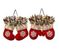 Christmas Wreath Indoor | Christmas Mitten Wreath with LED Lights | Holiday Decorations with Red Berries Pine Cones Branches for Wedding Party Mantel Farmhouse Window Porch Patio