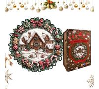 Christmas Wreath Puzzle - 28 cm Wooden Holiday Jigsaw for Adults | 400 g Festive Brain Teaser Gift for Men, Women, Girls, Family, Friends, Coworkers, Decorative Winter Puzzle for Seasonal Fun