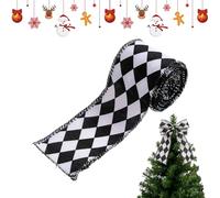 Christmas Wreath Ribbon, Diy Black And White Polyester Ribbon For Scrapbooking With Iron Wire, Ideal For Home Decoration Bows, Photo Backdrops, Party Favors, Wedding And Seasonal Crafts