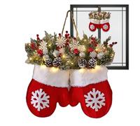 Christmas Wreaths - Velvet 12x16 Inch | Front Door Wreath with LED Garland, Pine Cones, Red Berries, Branches Accent, Wreath Decoration for Farmhouse | Mantel Window Porch Patio Wedding Party