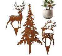 Christmas Yard Stakes - Metal Outdoor Sign, 3pcs Rust-Resistant Christmas Garden Stakes | Weatherproof Metal Outdoor Decor for Lawn Porch Courtyard Ground Flower Beds Potted Plants Holiday Display
