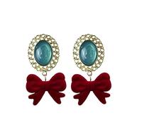 Christmas Year Princess Oval Velvet Bow For Women Festive Party Banquet Jewelry High-End Earrings