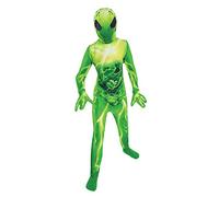 amscan-Green All In One Alien Costume With Hooded Mask-Age 4-6 Years-1 Pc Disfraz de alienígena con capucha, color verde, dibujo animado, Âge : 5/6 años. Hauteur : 110-116 cm. Tour de (Amsan 997689)