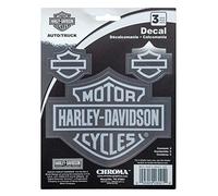 CHROMA 26021 Harley-Davidson Bar & Shield Logo efecto cromado 3 piezas calcomanías - Plata - 6 x 8 pulgadas