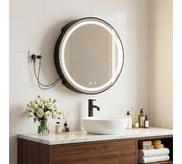 ChromaCasa Armario Espejo Baño con Luz LED iluminación, 3 Temperaturas de Color, Regulable, con Sensor Táctil y Antivaho, 2 Tomas de Corriente AC + 2 USB, Moderno Negro 60x60x15 cm