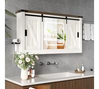 ChromaCasa Espejo de baño contenedor con espejo y LED regulable en 3 colores, armario espejo baño con puertas correderas de estilo granero, práctico y elegante para baño, cocina (120 x 60 x 20 cm