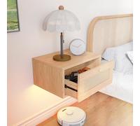 ChromaCasa Mesita de Noche Flotante con LED RGB, Mesitas de Noche Colgantes con CajóN, Mueble Estrecho Que Ahorra Espacio para Dormitorio y SalóN (Acabado Madera, 40 X 30 X 20 cm)