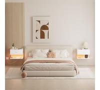 ChromaCasa Mesitas de Noche Pack 2 Flotantes con LED RGB Y 1 Toma de AC/2 Puertos USB,Mesitas de Noche Colgantes con 1 CajóN Y 2 Estantes Abiertos,40X30X30cm,para Dormitorio Y Sala de Estar(Blanco)