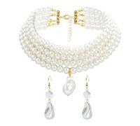 CHROMACRAFT 1 Collar De Perlas Multicapa, 1 Par De Pendientes De Perlas con Formas Especiales, Joyería De Perlas Vintage, Joyería De Perlas con Formas Especiales, Collar De Mujer Elee