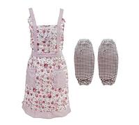 CHROMACRAFT 1 Delantal con Estampado Floral, 1 Par De Mangas A Cuadros, Delantal con Corbata con Estampado Floral, Delantal Creativo con Bolsillos, Juego De Accesorios De Cocina