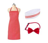 CHROMACRAFT 1 Delantal Halter A Rayas, 1 Pajarita, 1 Gorro De Chef, Conjunto De Mono De Chef, Delantal Ajustable, Accesorios para Cocinar Y Hornear