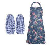 CHROMACRAFT 1 Delantal para Mujer Y 1 Par De Mangas, Delantal De Cocina, Antigrasa, Con Estampado De Flores, Para Tareas Domésticas
