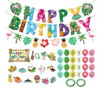 CHROMACRAFT 1 Juego De Decoraciones Hawaianas, 2 Rollos De Cintas, Banderas De Cumpleaños De Flamencos, Carteles De Postres De Dibujos Animados, Decoraciones para Fiestas En La Playa.