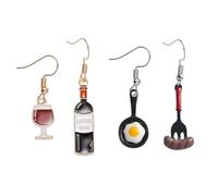 CHROMACRAFT 1 Par De Aretes De Copa De Vino Tinto Y 1 Par De Aretes De Salchicha De Huevo Frito, Aretes Interesantes, Aretes Lindos con Personalidad, Aretes Creativos