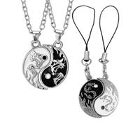 CHROMACRAFT 1 Par De Collar De Dragón Bagua Y 1 Par De Llaveros, Joyas De Estilo Chino, Pueden Ser Usados por Hombres Y Mujeres, Baño De Plata 925, Regalos para Amigos Cercanos Y Parejas.