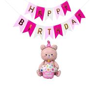 CHROMACRAFT 1 Pieza De Globo De Pastel De Oso, 1 Pieza De Bandera con Letras Parpadeantes, Globo De Cumpleaños De Bebé, Globo Lindo De Dibujos Animados, Banner De Decoración De Fiesta.