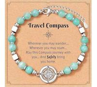CHROMACRAFT 1 Pulsera De Brújula Y 1 Anillo Ajustable, Estilo De Aventura Al Aire Libre, Cuentas Verdes De Piedra Tianhe, Accesorios De Senderismo De Viaje, Regalos Náuticos Retro.