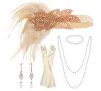 CHROMACRAFT 1 Tocado De Plumas, 1 Pulsera, 1 Collar, 1 Par De Aretes Y 1 Guante Largo, Accesorios De Cosplay, Accesorios Vintage, Accesorios De Fiesta