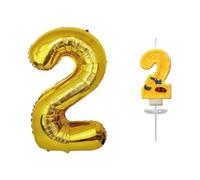CHROMACRAFT 1 Vela De Cumpleaños De Excavadora, 1 Globo con Números Grandes, Decoración De Cumpleaños para Niños De 2 Años, Suministros para Fiesta De Cumpleaños para Niños