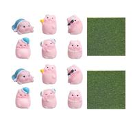 CHROMACRAFT 12 Adornos De Cerdo De Dibujos Animados Y 1 Pieza De Musgo Simulado, Artesanías Creativas De Resina, Decoración De Escritorio para El Hogar, Decoración Interior del Coche