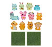 CHROMACRAFT 12 Piezas De Modelos De Animales De Resina Y 2 Céspedes Simulados, Adornos De Animales Luminosos, Decoraciones para Casas De Muñecas, Adornos De Animales Creativos