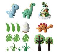 CHROMACRAFT 16 Piezas De Adornos Temáticos De Bosque De Dinosaurios, Adornos para Decoración De Pasteles, Decoración De Pasteles para Niños, Artículos para Fiestas