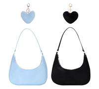 CHROMACRAFT 2 Bolsos De Hombro Para Mujer Y 2 Coles De Amor De Felpa, Bolso De Hombro Simple, Moderno Y Versátil, Bolso De Hombro De Nailon Azul Y Negro, Tamaño 27*21*7Cm