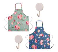CHROMACRAFT 2 Delantales con Estampado Floral con 2 Ganchos, Delantal Impermeable, Delantal De Trabajo A Prueba De Aceite, Delantal De Cocina De Lona