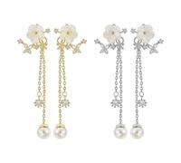 CHROMACRAFT 2 Pares De Aretes con Borlas De Flores, Aretes De Circonitas De Perlas, Joyas De Mujer De Moda, Elees para Usar con Accesorios (Plata, Oro).