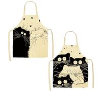 CHROMACRAFT 2 Piezas Delantales De Gato Blanco Y Negro, Lindos Delantales De Animales, Delantales para Hornear En Casa, Delantales De Cocina Impermeables, Delantales De Jardinería