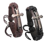 CHROMACRAFT 2 Piezas Pulseras De Cuero para Hombre, Pulseras Trenzadas, Pulseras Cruzadas Vintage, Pulseras Personalizadas, Pulseras Ajustables para Hombre