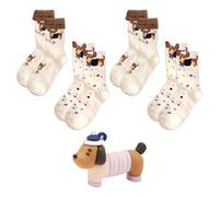 CHROMACRAFT 4 Pares De Calcetines De Algodón De Animales Y 1 Adorno De Goma Suave, Con Lunares Y Forma De Corazón, Lindo Patrón De Perro Salchicha, Calcetines Casuales Para El Hogar.