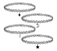 CHROMACRAFT 4Pcs Garilla De Mujer, Collar De Encaje, Collar Retráctil Elástico, Collar Gótico Negro, Collar Cole, Collar De Regalo para Mujer