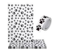 CHROMACRAFT 50 Hojas De Papel De Regalo con Estampado De Patas De Perro Y 1 Rollo De Pegatinas De Focas, Lindo Papel De Regalo, Materiales para Envolver Regalos