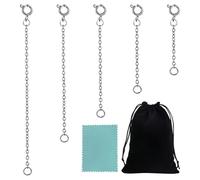 CHROMACRAFT 5Pcs De Plata De La Pulsera del Collar De La Extensión De La Cadena, 1Pcs Plata Limpie, 1Pcs Franela Bolsa con Cordón, Joyería De La Extensión De La Cadena De Regalo De Cumpleaños.
