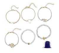 CHROMACRAFT 6 Pulseras para Mujer Y 1 Bolsa De Almacenamiento, Pulseras Apilables, Pulseras Simples Personalizadas, Pulseras De Moda