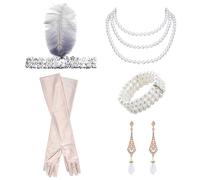 CHROMACRAFT Conjunto De Ropa Vintage para Mujer De 5 Piezas, Conjunto De Accesorios De Los Años 20, Elees Accesorios De Perlas, Festivales De Música Y Fiestas