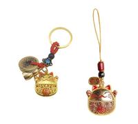 CHROMACRAFT Llavero De Gatos De La Suerte De 2 Piezas Y Cadena De Teléfono Móvil, Mascota Feng Shui, Adornos De Gatos De La Suerte De Estilo Chino, Decoración De Llaves De Coche.