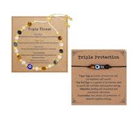 CHROMACRAFT Pulseras De Gafas Azules De 2 Piezas Hechas De Piedra Natural con Tarjetas, Pulseras De Perlas Ajustables Hechas De Felicidad, Joyas contra La Ansiedad para Damas.