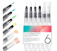 Chromatek - Juego de 6 Pinceles de Pintura Aqua Pen (Incluye tutoriales en Video en línea y Plantillas de imágenes descargables). Ideal para Todos los pigmentos solubles en Agua y Medios de Acuarela