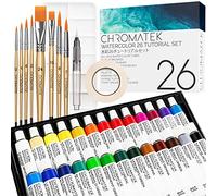 CHROMATEK Juego de pintura de acuarela | Kit de 62 piezas | Curso de video tutorial | Adultos, niños, artistas principiantes y profesionales | Papel, 8 pinceles, paleta, Aquapen, cinta adhesiva |
