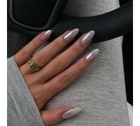 Chrome Press On Nails, Uñas blancas para pegar, almendra, 30 unidades clásicas uñas artificiales para pegar, Supremely Fit Fake Nails Wedding Birthday Diarias, Brillante Nail Art Mujeres Niñas
