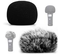 ChromLives - Protector de parabrisas para micrófono peludo y de espuma, 2 piezas, compatible con micrófono Zoom H1 H1n, micrófono de zoom, piel sintética, color negro, protector de viento
